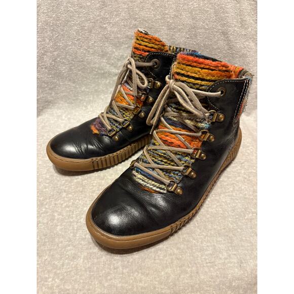 Josef Seibel 38 (US 7-7.5) Maren Leather Ankle Boot Wool Knit Shearling Lined - Picture 1 of 10